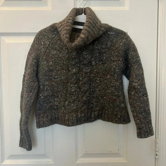 ! Jenni Kayne Wool Alpaca Silk Speckled Cropped Cable Knit Cowl Neck Sweat… - Picture 2 of 5